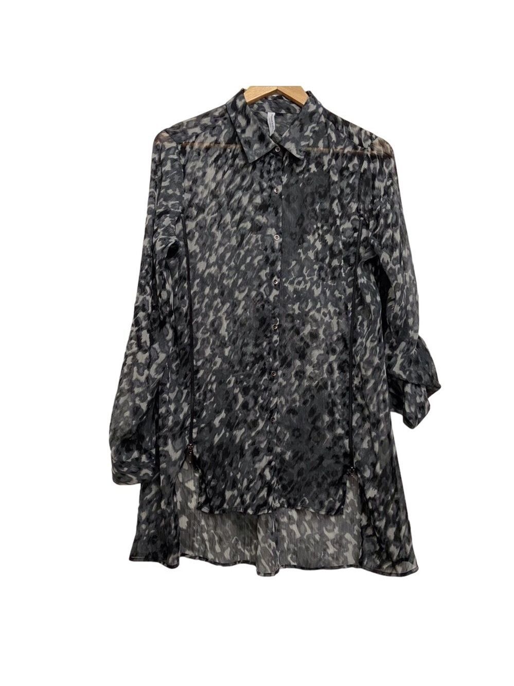 Karherine Barclay blouse tunic sheer animal prints pattern zippers details Large